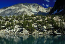 The glacial waters of Big Pine Lake #3 in the John Muir Wilderness, Eastern Sierra