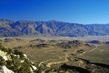 The view from Whitney Portal Road looking east towards the Alabama Hills, Inyo Mountains and the southern Owens Valley